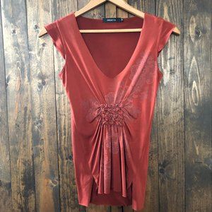 Arden B. Rust Colored Crimped Top